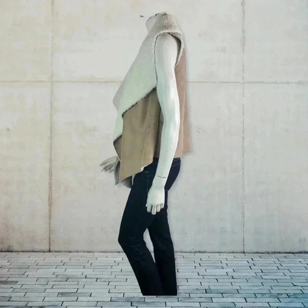 Coco + Jaimeson Tan Faux Shearling Open Front Ves… - image 3